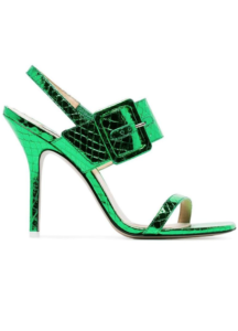 Neon green sandal with a buckle strap