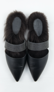 Black heels with fur around ankle