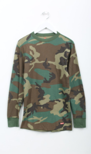 A crewneck shirt with a camo print