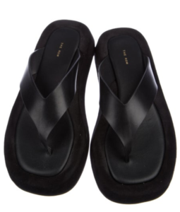 Pair of black suede summer sandals with a thick V-thong