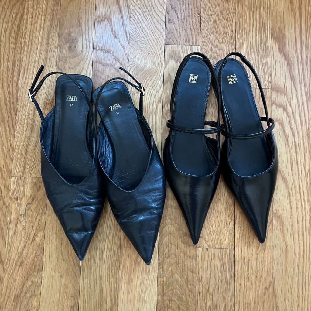 two pairs of black pointed shoes